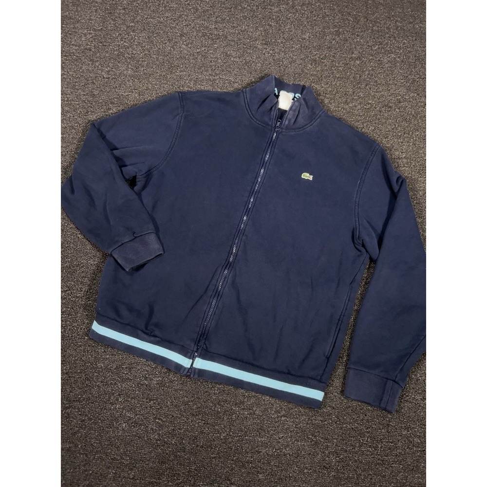 Vintage Lacoste Track Jacket Men's 5 Blue Full Zip Striped Bomber Preppy
